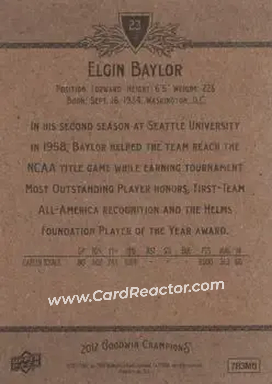 2012 Upper Deck Goodwin Champions #23 - Elgin Baylor - Back