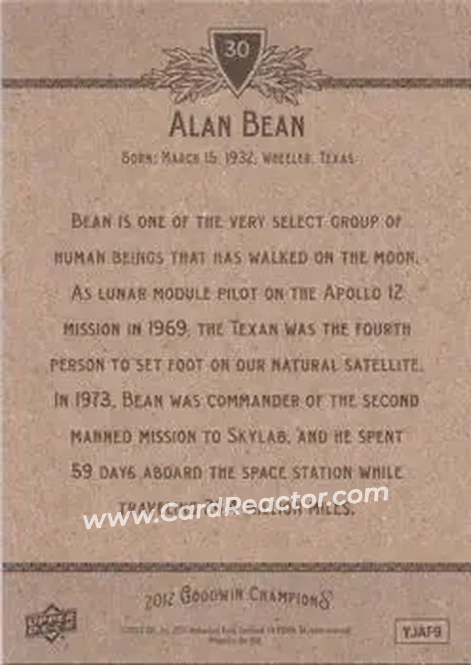 2012 Upper Deck Goodwin Champions #30 - Alan Bean - Back