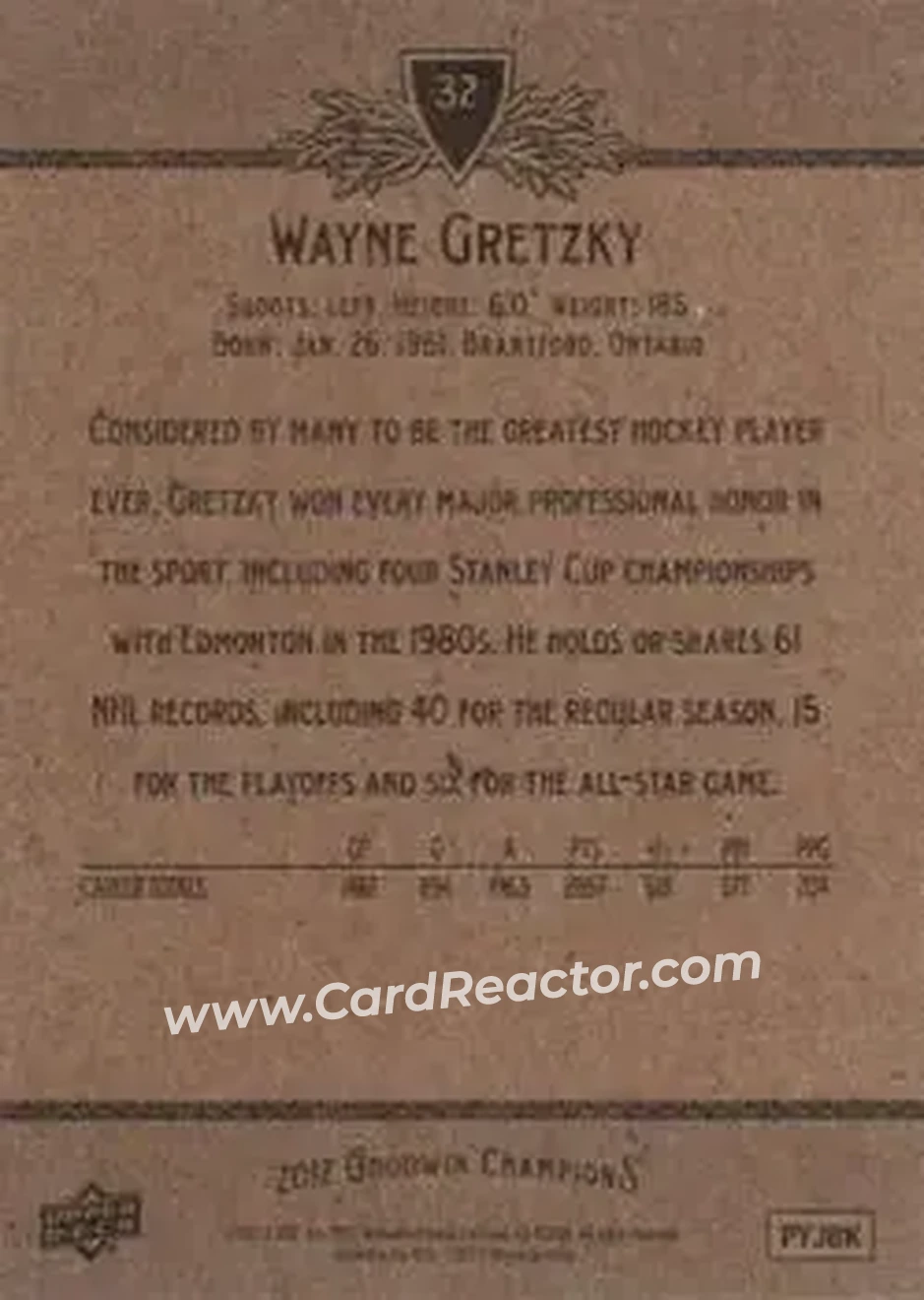2012 Upper Deck Goodwin Champions #32 - Wayne Gretzky - Back 2012 Upper Deck Goodwin Champions #32 - Wayne Gretzky - Back