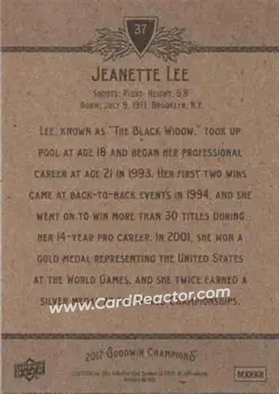 2012 Upper Deck Goodwin Champions #37 - Jeanette Lee - Back