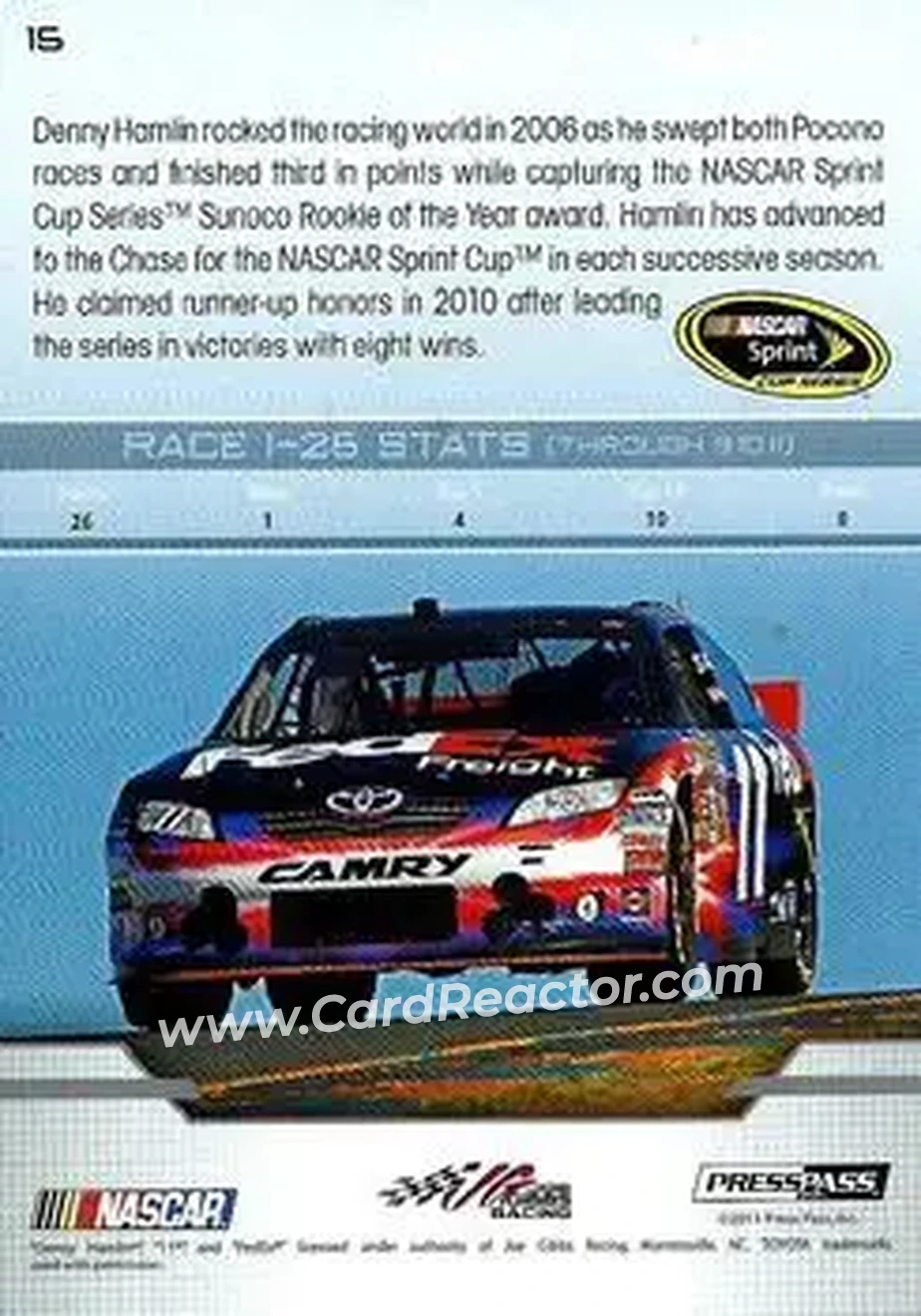 2012 Press Pass #15 - Denny Hamlin - Joe Gibbs Racing - Back