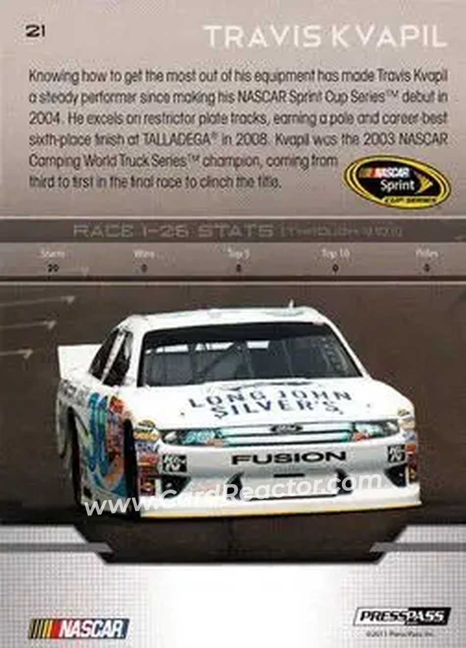 2012 Press Pass #21 - Travis Kvapil - Front Row Motorsports - Back