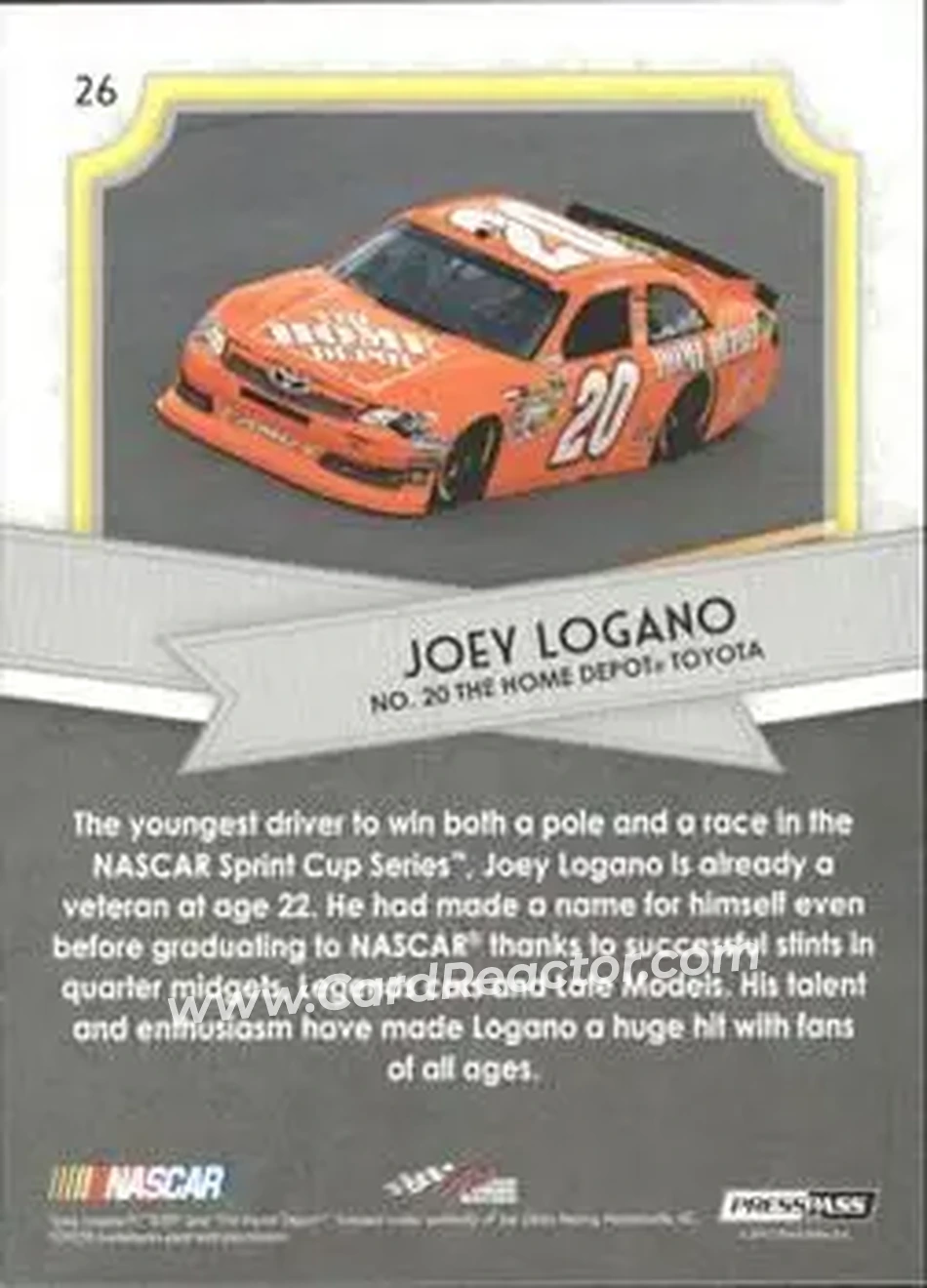 2012 Press Pass Fanfare #26 - Joey Logano - Joe Gibbs Racing - Back