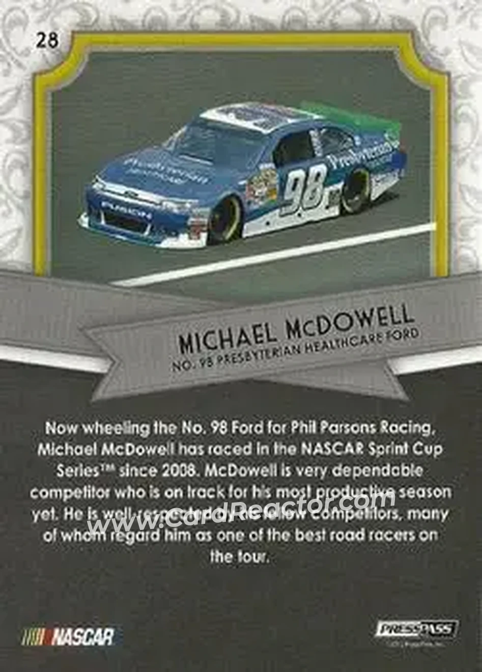 2012 Press Pass Fanfare #28 - Michael McDowell - Phil Parsons Racing - Back