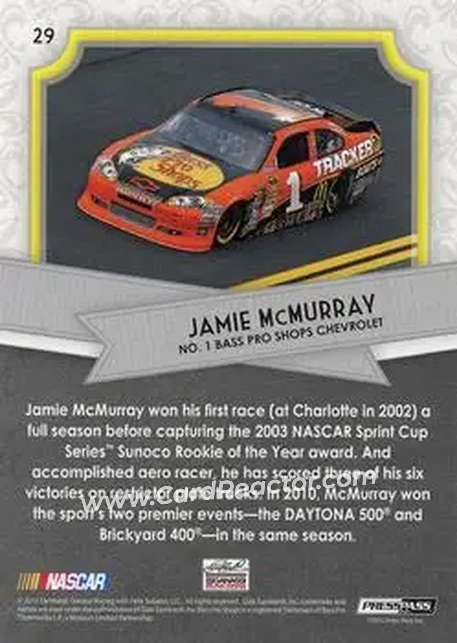 2012 Press Pass Fanfare #29 - Jamie McMurray - Earnhardt-Ganassi Racing - Back