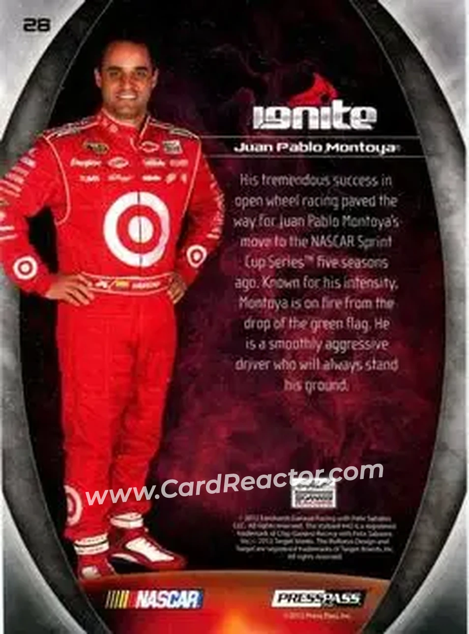 2012 Press Pass Ignite #28 - Juan Pablo Montoya - Earnhardt-Ganassi Racing - Back