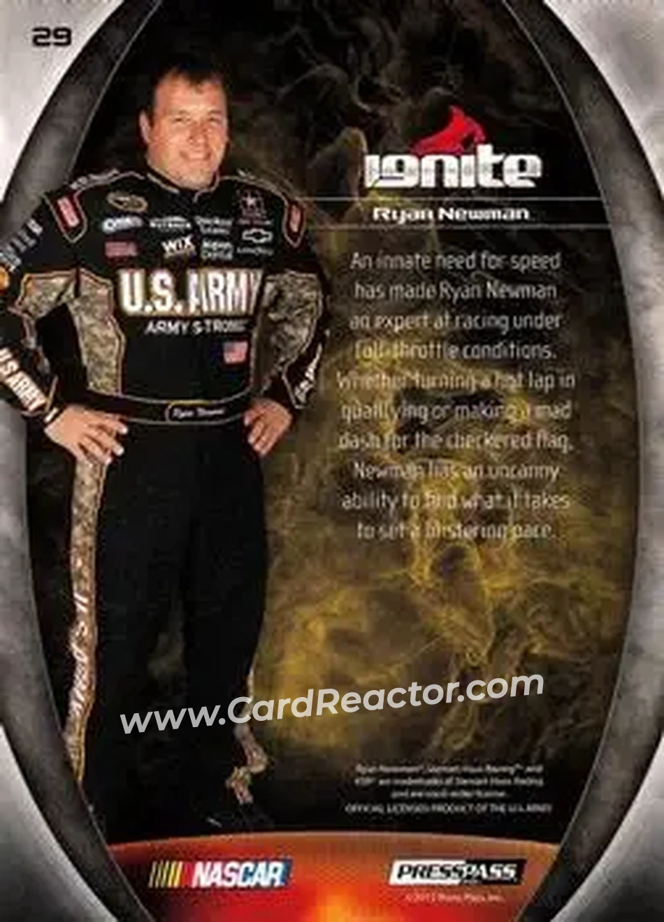 2012 Press Pass Ignite #29 - Ryan Newman - Stewart-Haas Racing - Back