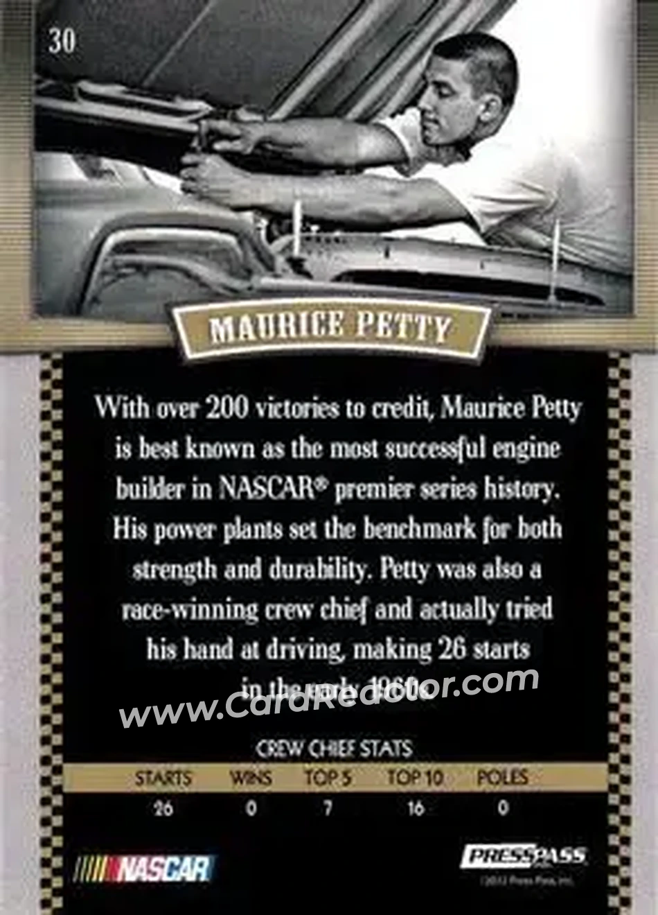 2012 Press Pass Legends #30 - Maurice Petty - Petty Enterprises - Back