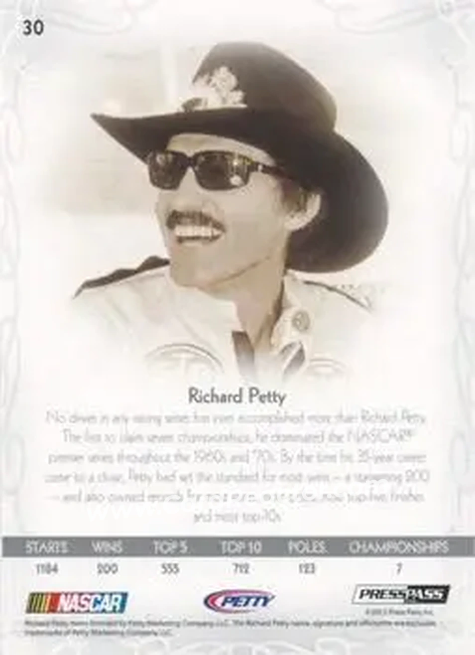 2012 Press Pass Showcase #30 - Richard Petty - Petty Enterprises - Back