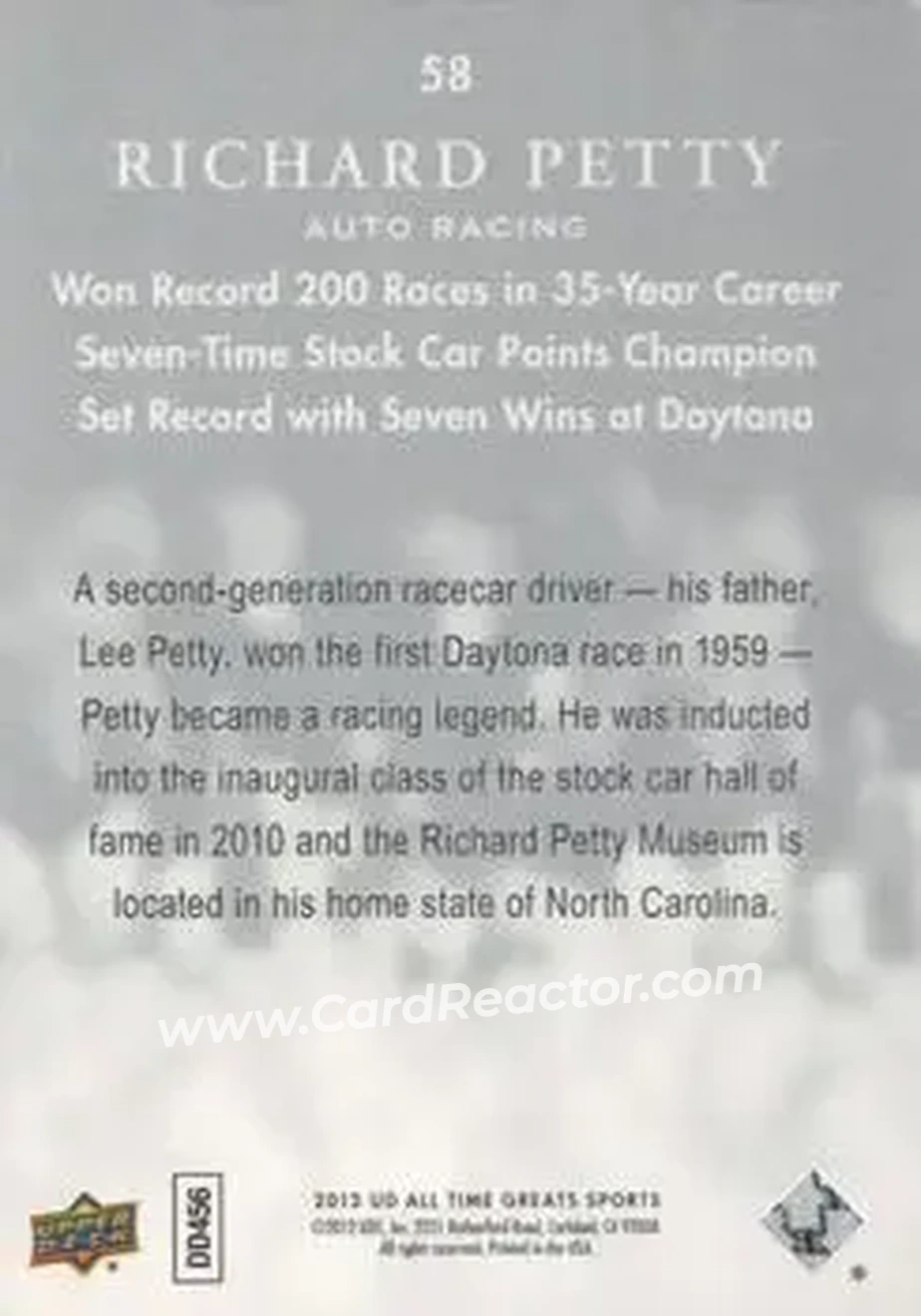 2012 Upper Deck All-Time Greats - Silver Spectrum #58 - Richard Petty - Back