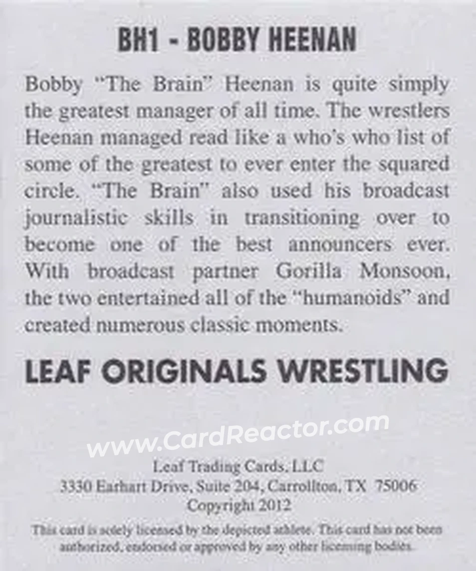 2012 Leaf Originals #BH1 - Bobby "The Brain" Heenan - Back