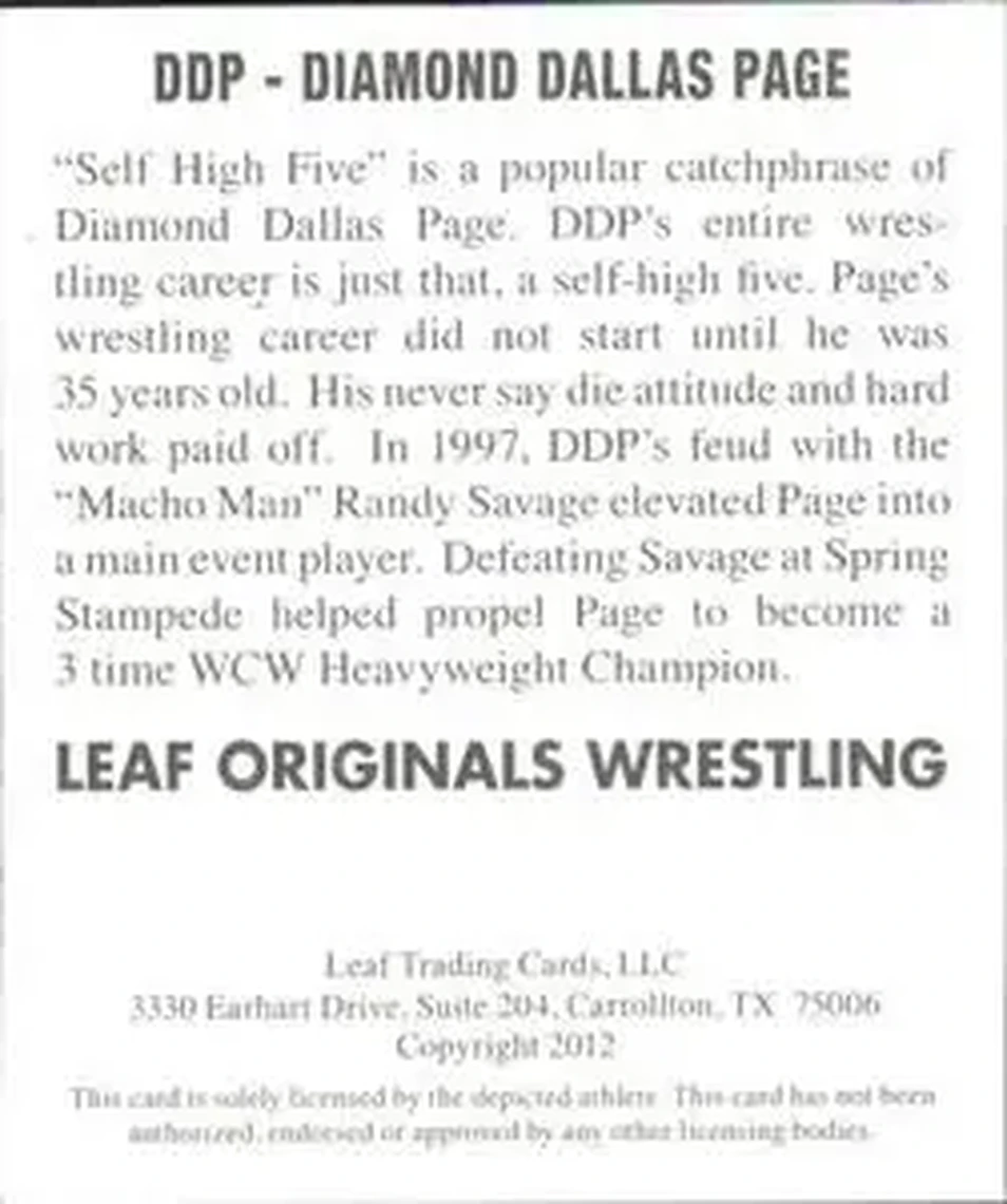 2012 Leaf Originals #DDP - Diamond Dallas Page - Back