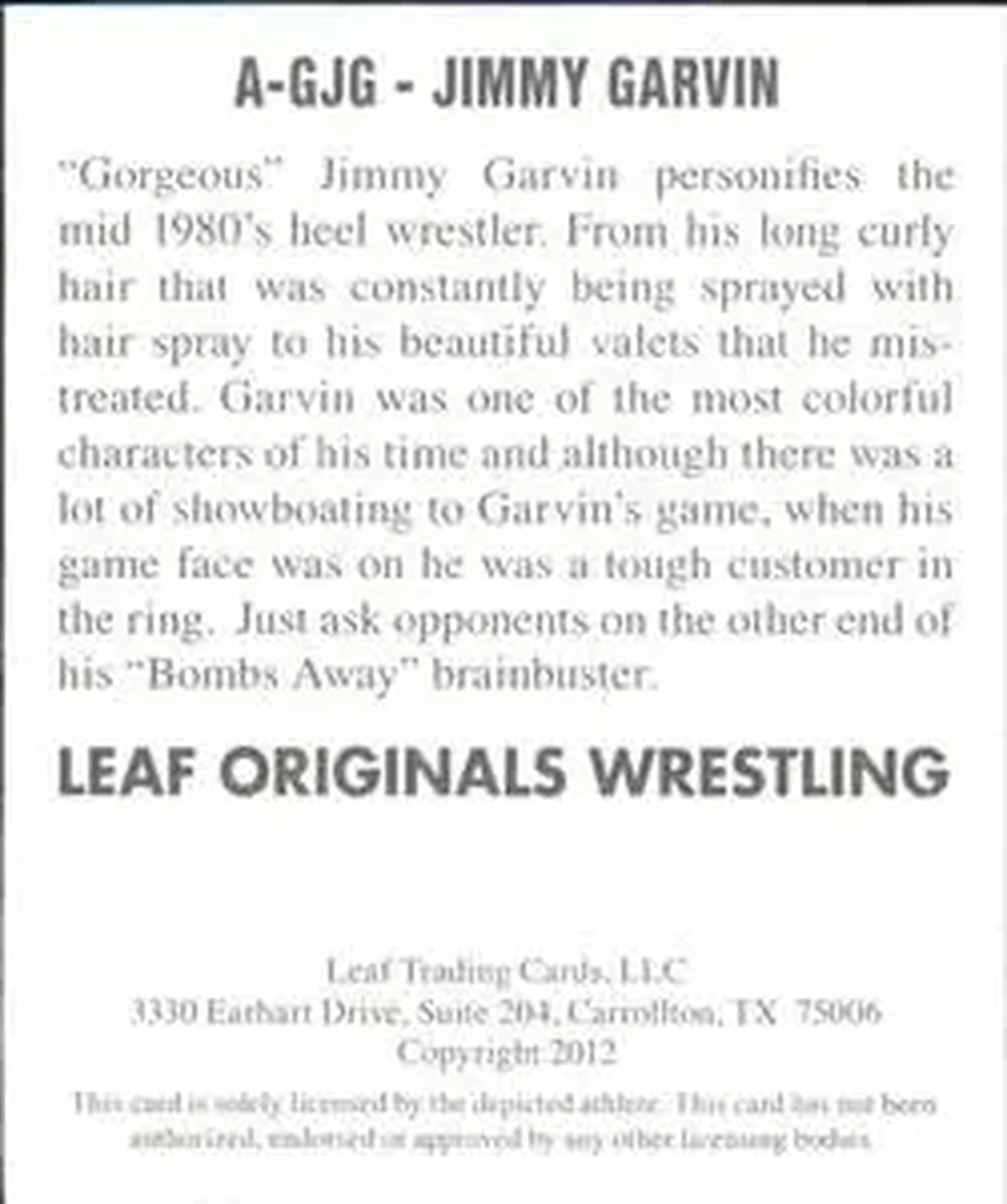 2012 Leaf Originals #GJG - Jimmy Garvin - Back