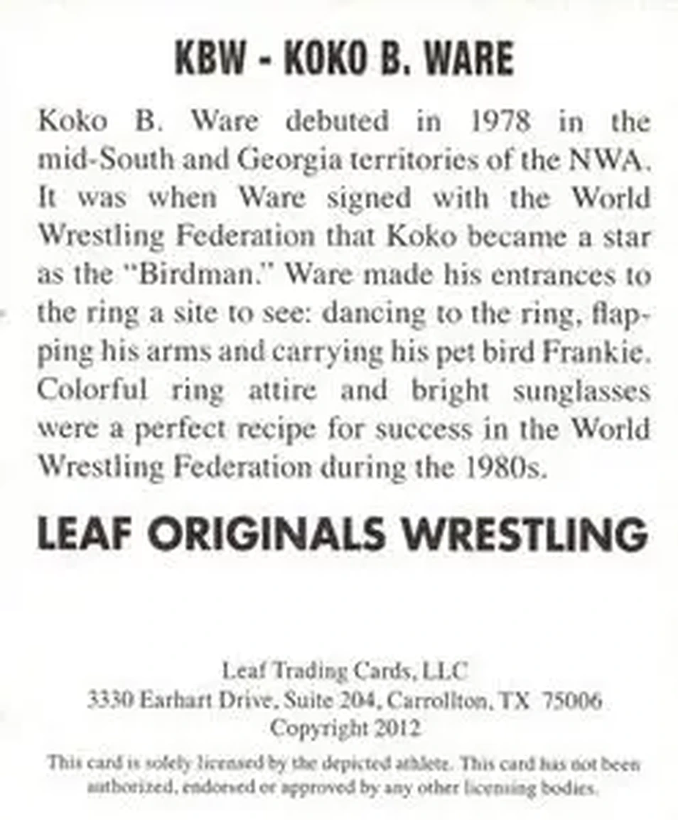2012 Leaf Originals #KBW - Koko B. Ware - Back