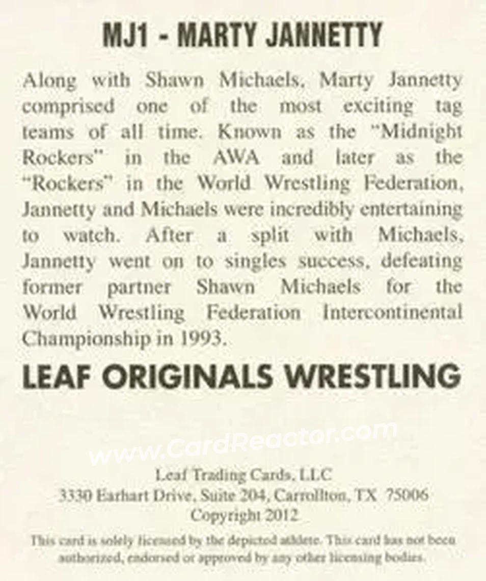 2012 Leaf Originals #MJ1 - Marty Jannetty - Back