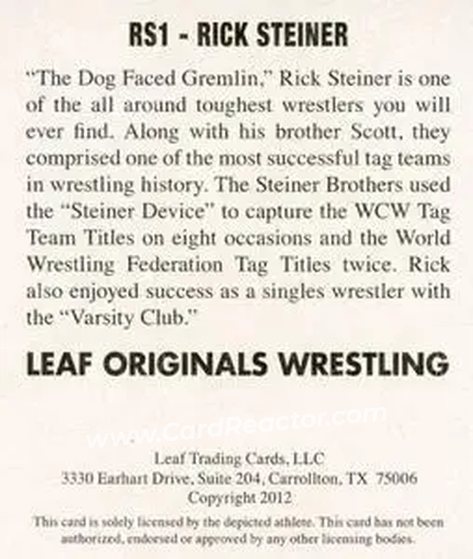 2012 Leaf Originals #RS1 - Rick Steiner - Back