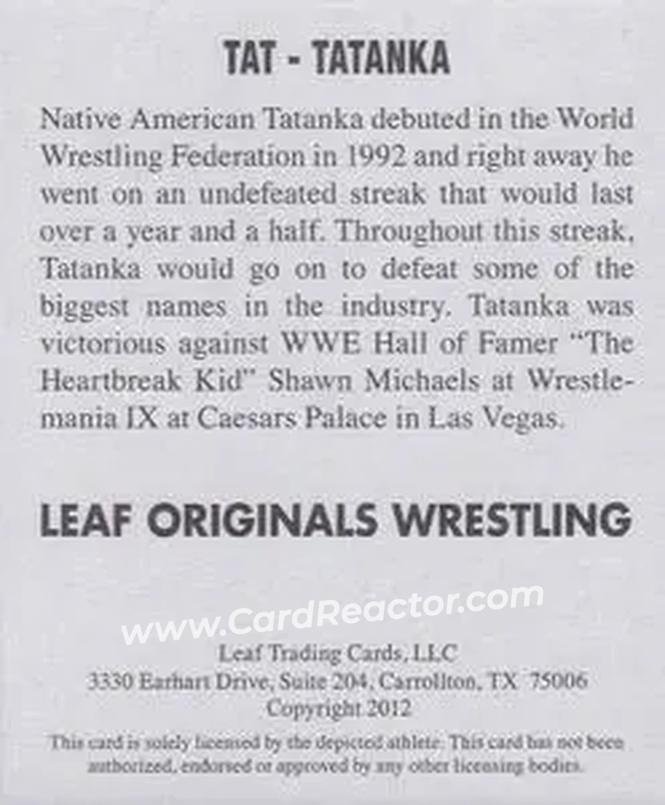 2012 Leaf Originals #TAT - Tatanka - Back
