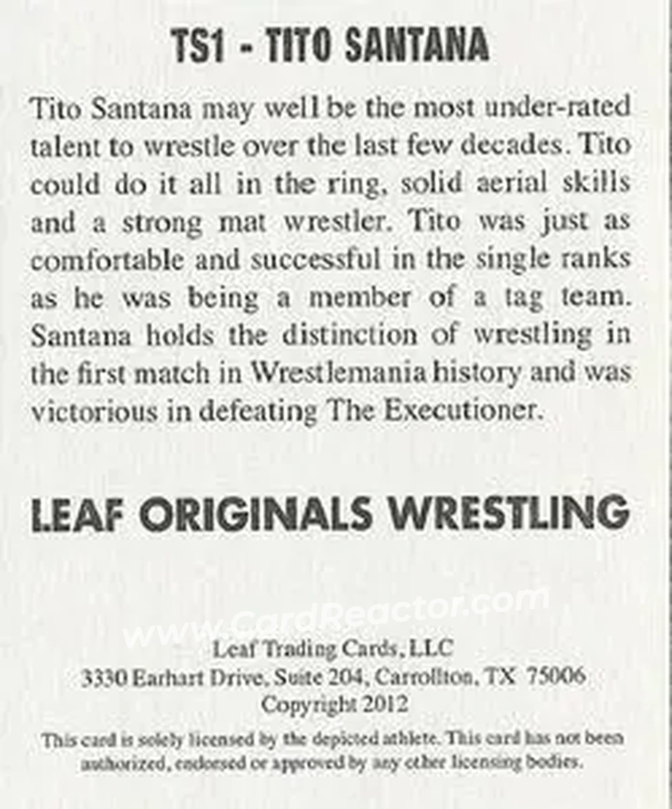 2012 Leaf Originals #TS1 - Tito Santana - Back