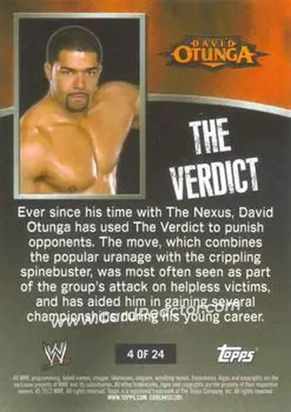 2012 Topps WWE Ringside Relic Dog Tags Inserts #4 - David Otunga - Back
