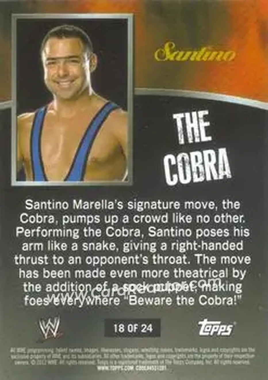 2012 Topps WWE Ringside Relic Dog Tags Inserts #18 - Santino Marella - Back 2012 Topps WWE Ringside Relic Dog Tags Inserts #18 - Santino Marella - Back