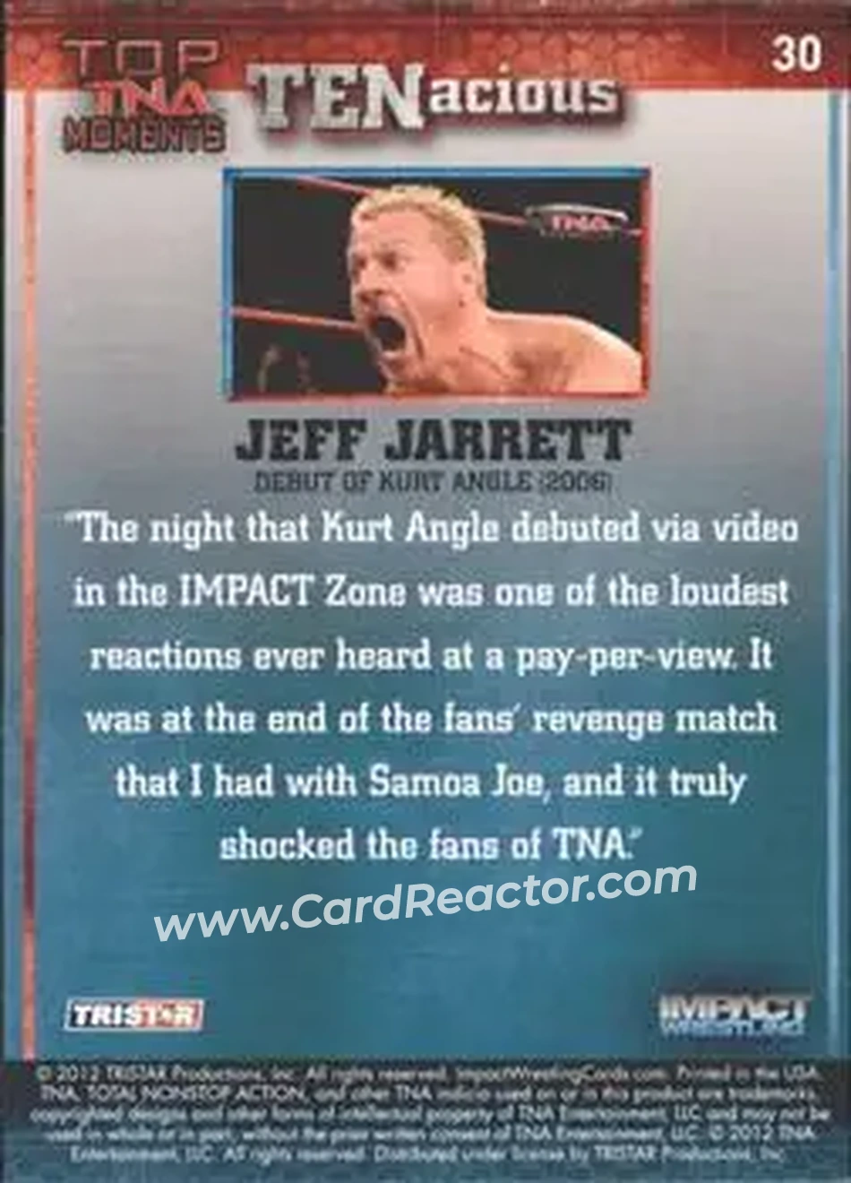 2012 TriStar Impact TNA TENacious #30 - Jeff Jarrett - Back