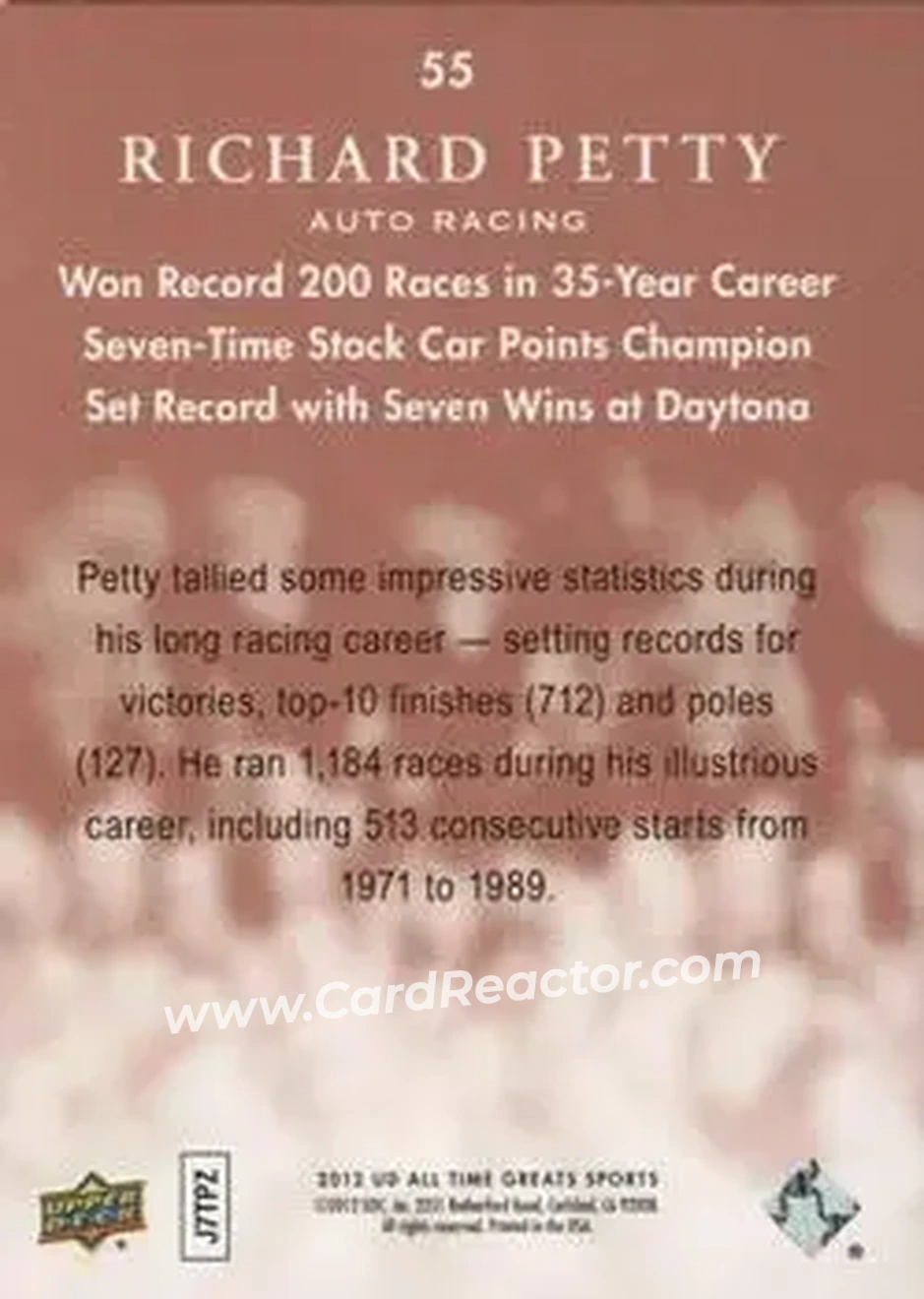 2012 Upper Deck All-Time Greats - Bronze #55 - Richard Petty - Back