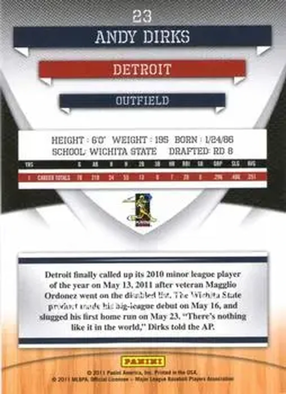 2011 Donruss Elite Extra Edition #23 - Andy Dirks - Detroit Tigers - Back