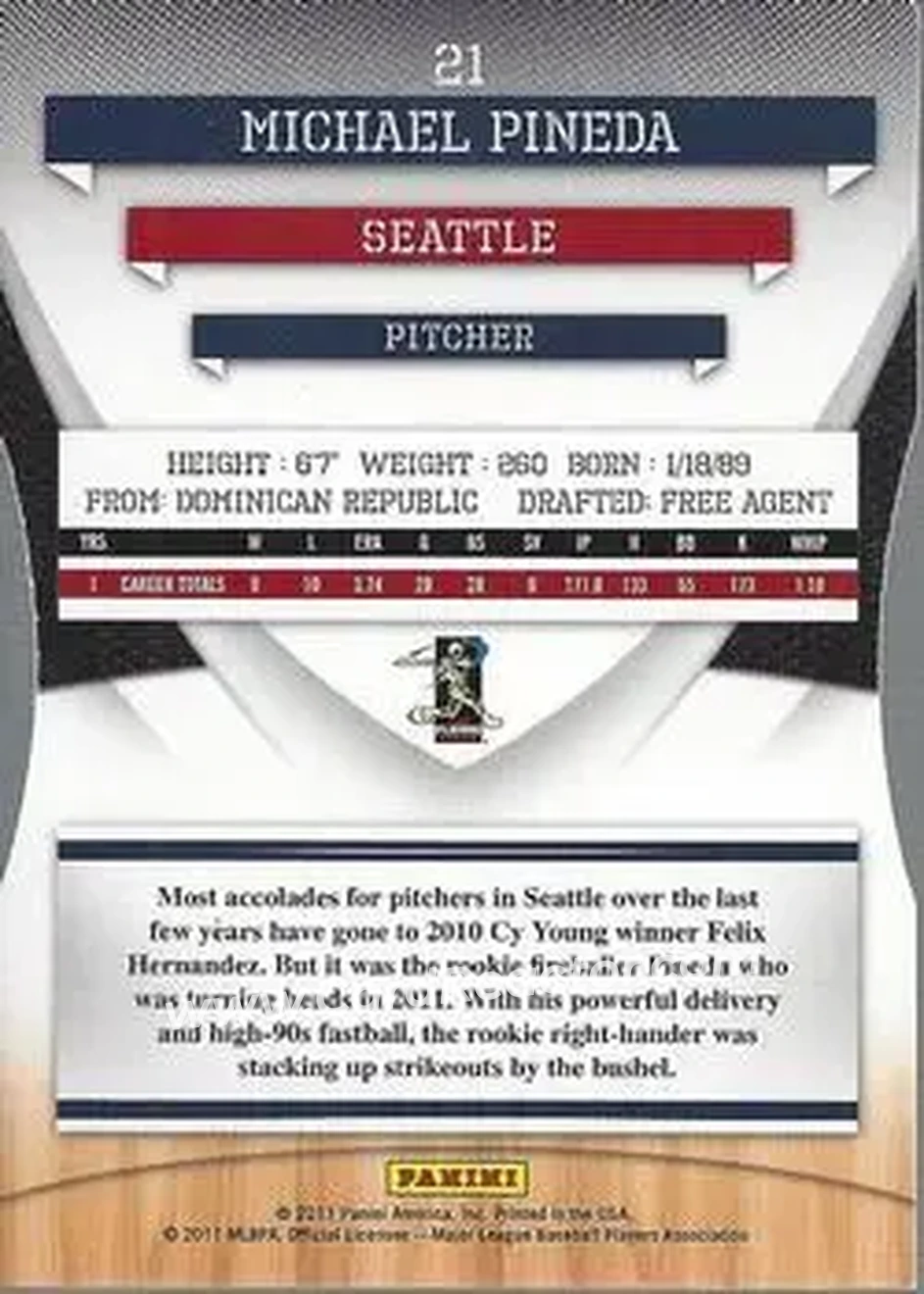 2011 Donruss Elite Extra Edition - Aspirations Die Cut #21 - Michael Pineda - Seattle Mariners - Back