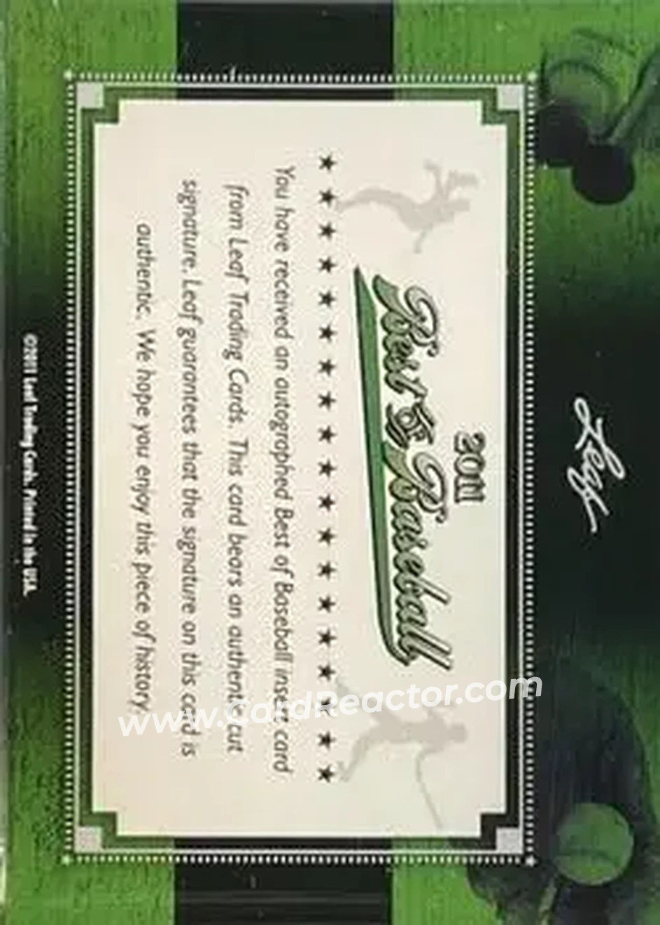 2011 Leaf Best of Baseball Cut Signatures #NNO - Babe Ruth - Back
