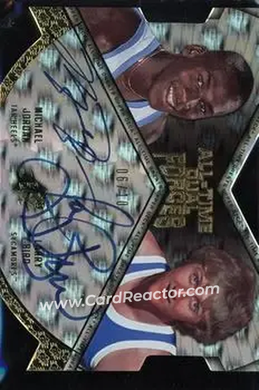 2012 Upper Deck All-Time Greats - All-Time Dual Forces Autograph #ATF2-JB - Michael Jordan - Larry Bird AU, SN10 - Indiana State Sycamores - North Carolina Tar Heels - Front