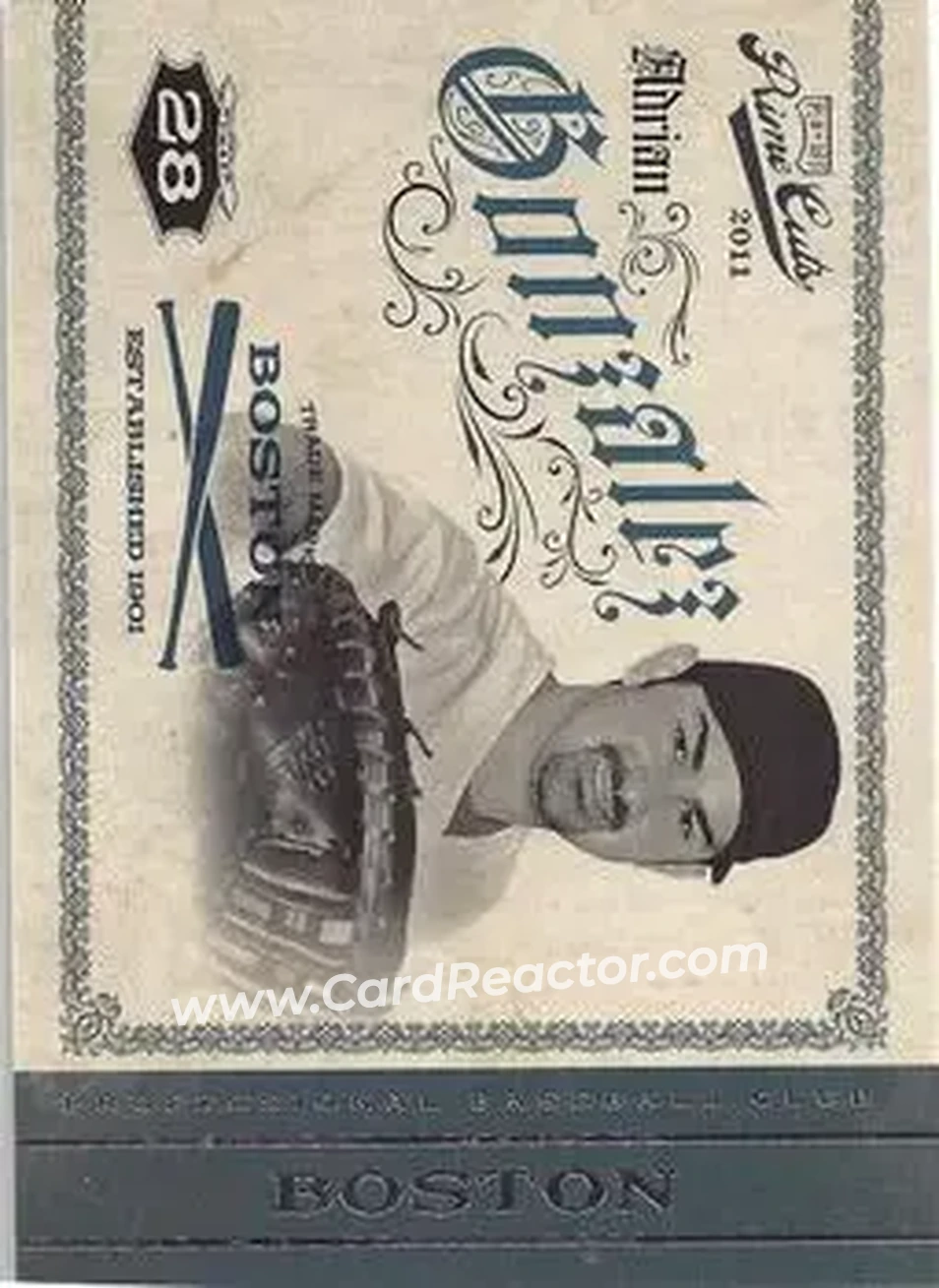 2011 Panini Prime Cuts #1 - Adrian Gonzalez - Boston Red Sox - Front 2011 Panini Prime Cuts #1 - Adrian Gonzalez - Boston Red Sox - Front