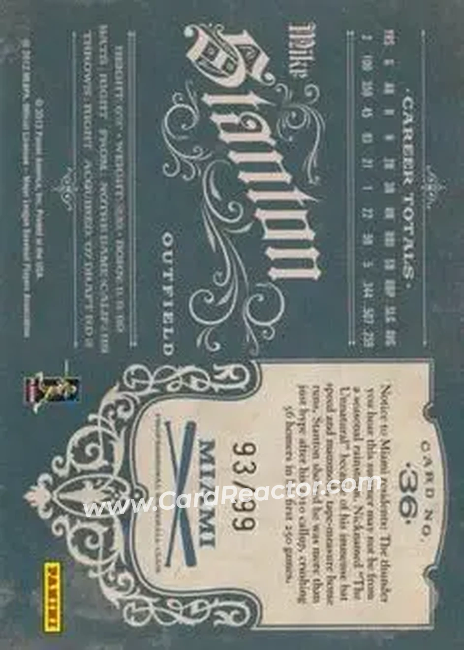 2011 Panini Prime Cuts #36 - Giancarlo Stanton - Miami Marlins - Back