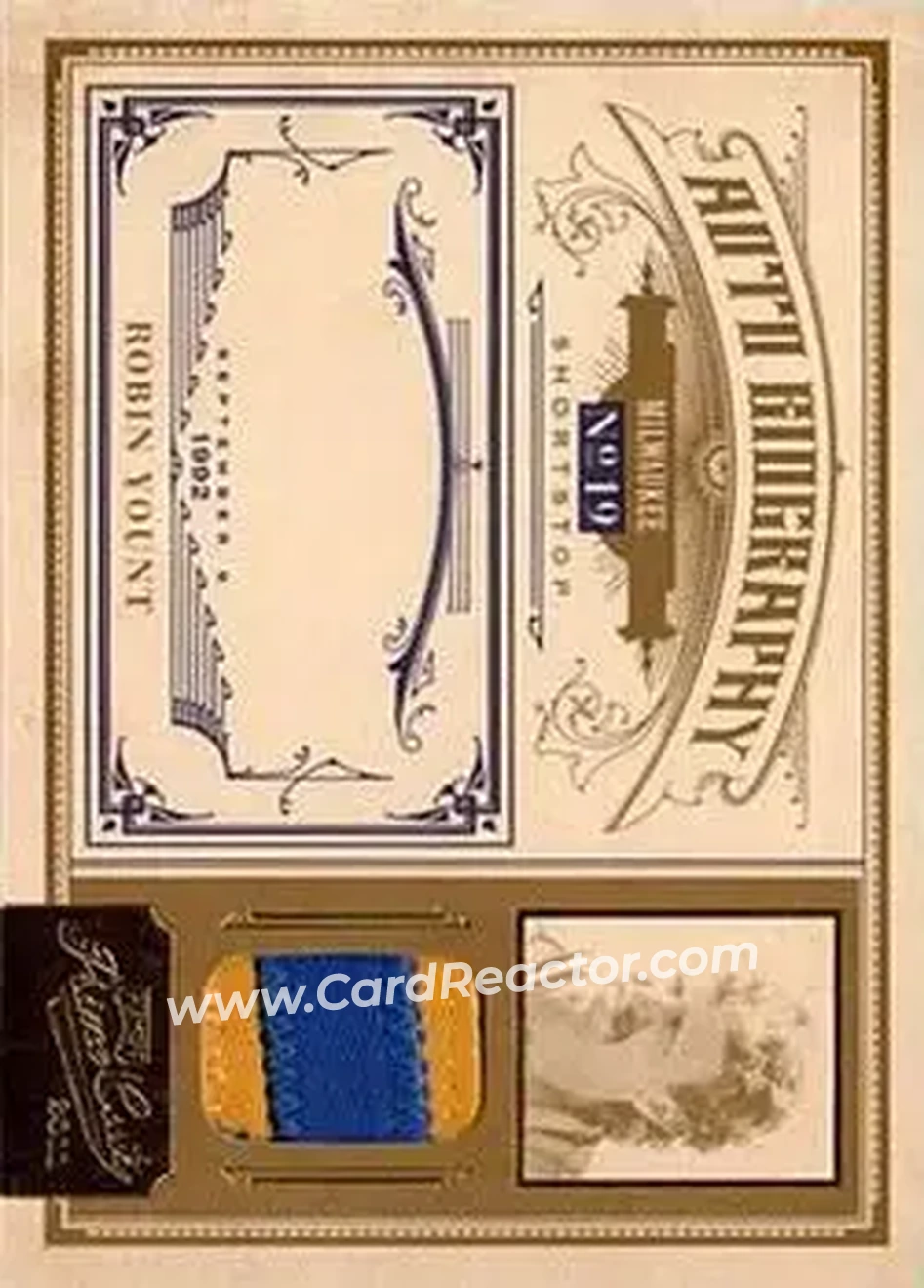 2011 Panini Prime Cuts - Auto Biography Materials Prime #8 - Robin Yount - Milwaukee Brewers - Front 2011 Panini Prime Cuts - Auto Biography Materials Prime #8 - Robin Yount - Milwaukee Brewers - Front