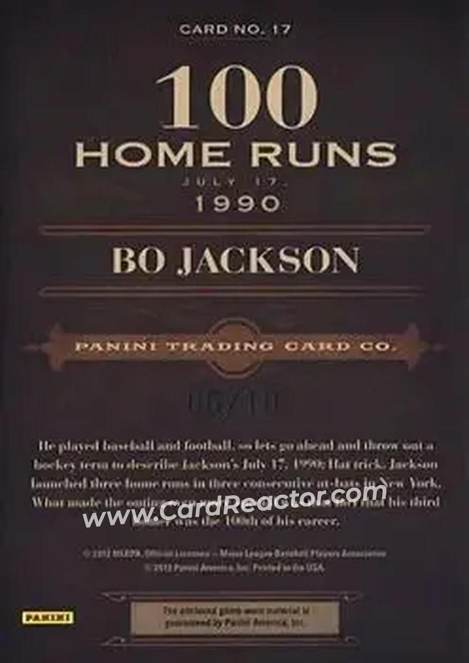 2011 Panini Prime Cuts - Auto Biography Materials Prime #17 - Bo Jackson - Kansas City Royals - Back