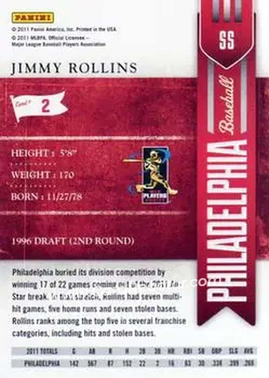 2011 Playoff Contenders #2 - Jimmy Rollins - Philadelphia Phillies - Back 2011 Playoff Contenders #2 - Jimmy Rollins - Philadelphia Phillies - Back