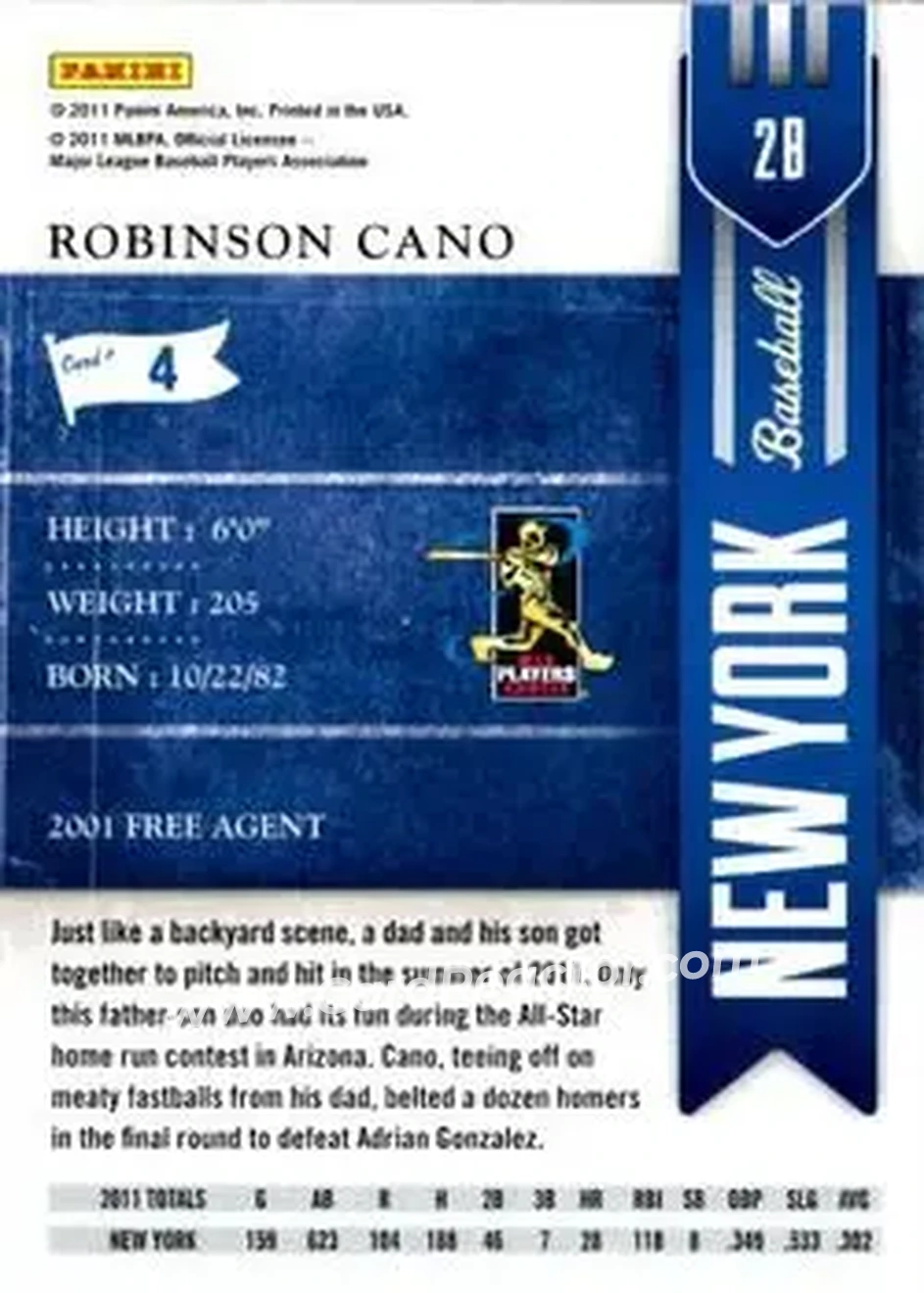 2011 Playoff Contenders #4 - Robinson Cano - New York Yankees - Back