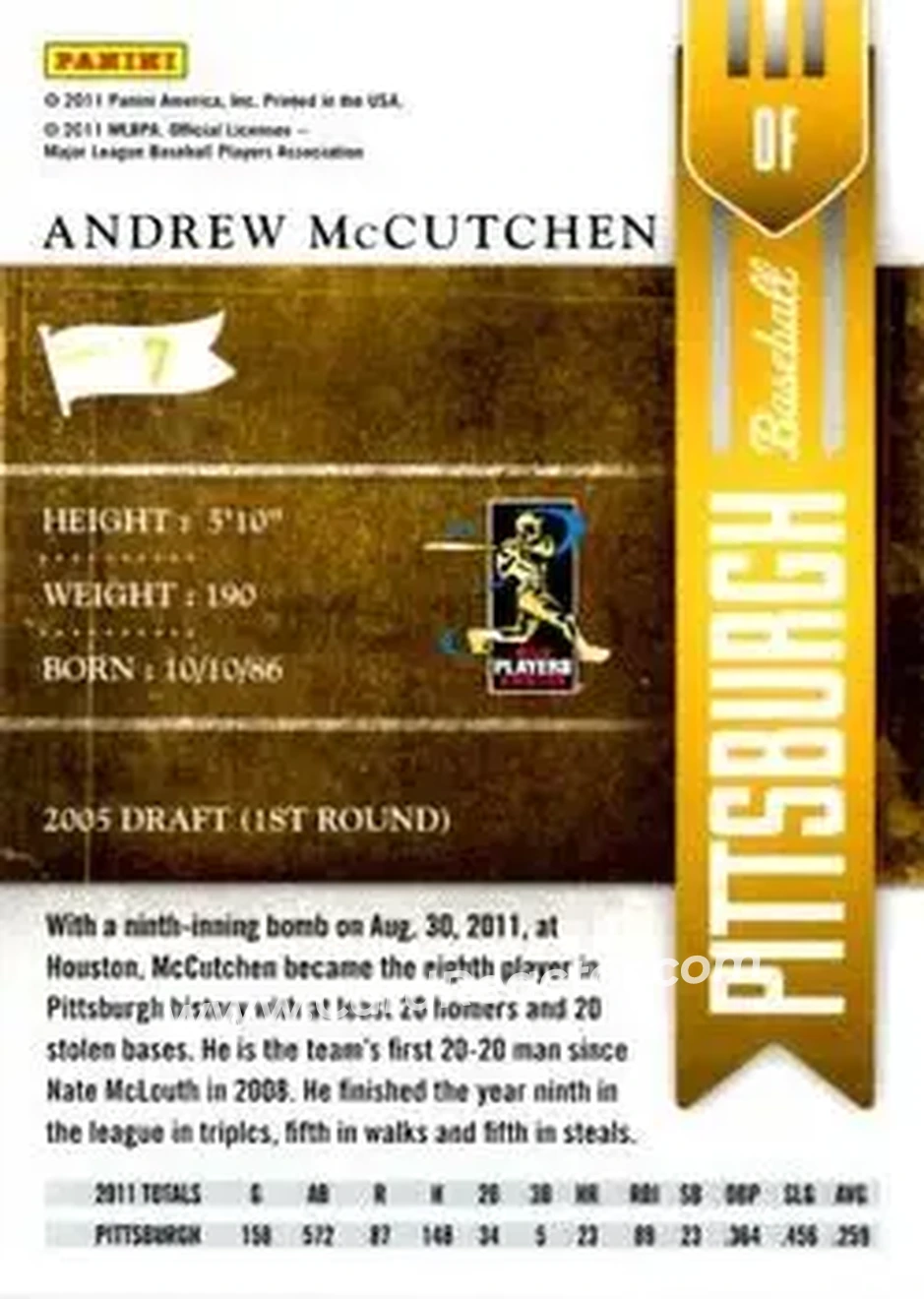 2011 Playoff Contenders #7 - Andrew McCutchen - Pittsburgh Pirates - Back