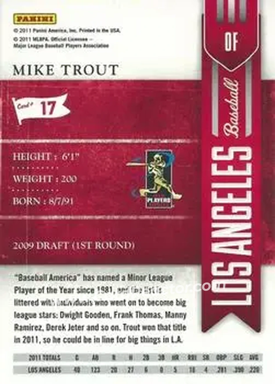 2011 Playoff Contenders #17 - Mike Trout - Los Angeles Angels - Back