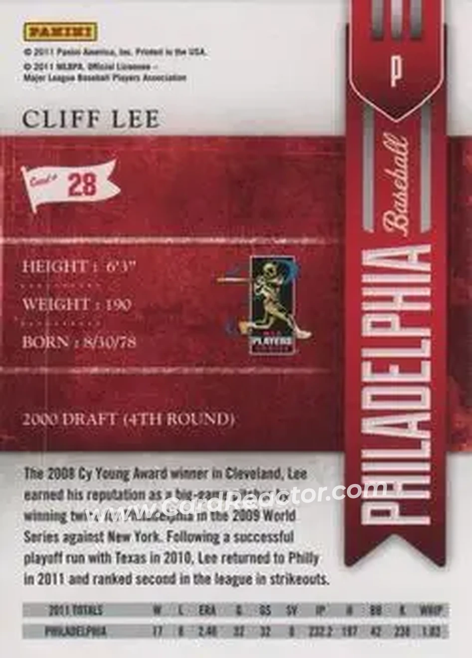 2011 Playoff Contenders #28 - Cliff Lee - Philadelphia Phillies - Back 2011 Playoff Contenders #28 - Cliff Lee - Philadelphia Phillies - Back