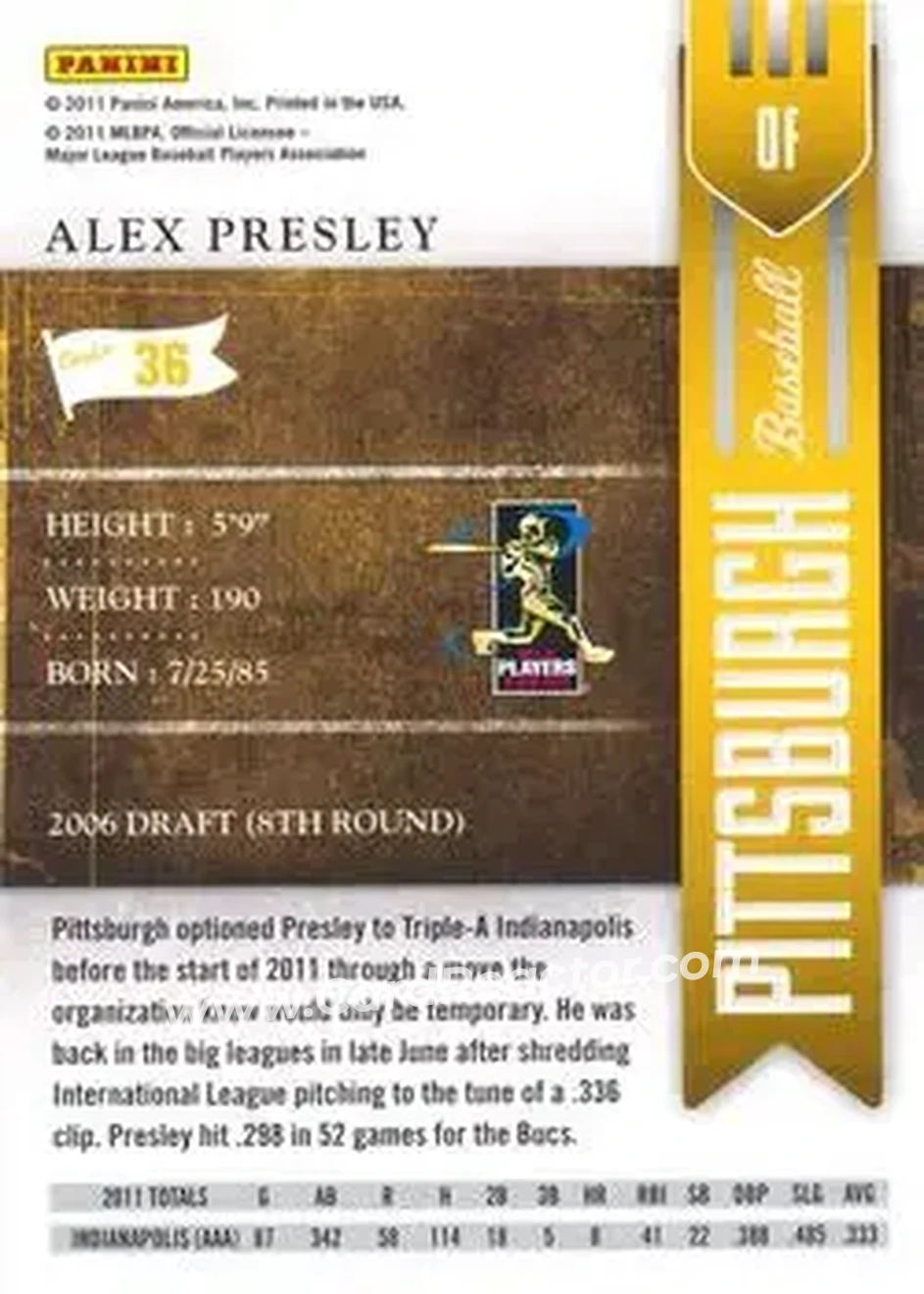 2011 Playoff Contenders #36 - Alex Presley - Pittsburgh Pirates - Back