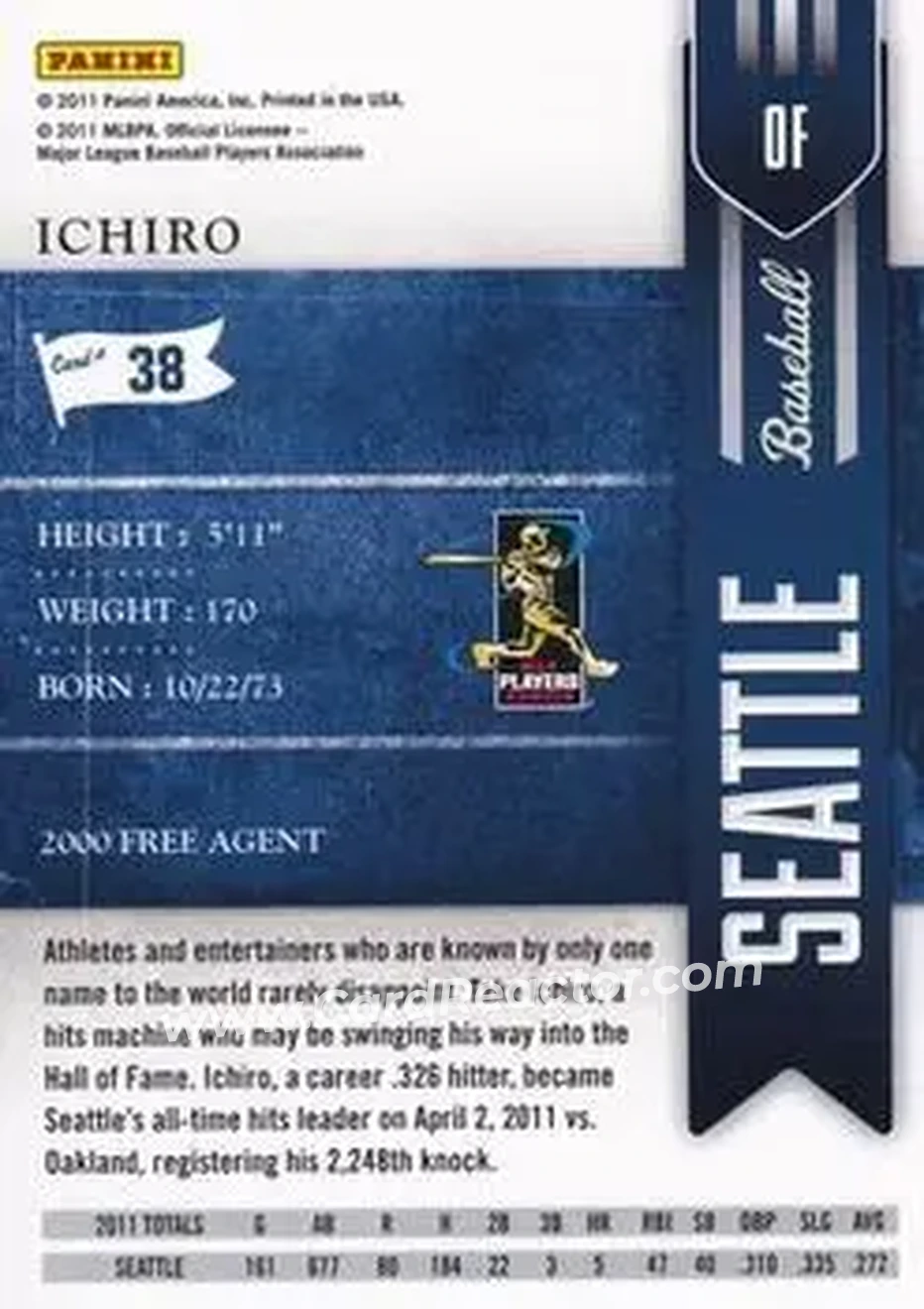 2011 Playoff Contenders #38 - Ichiro - Seattle Mariners - Back