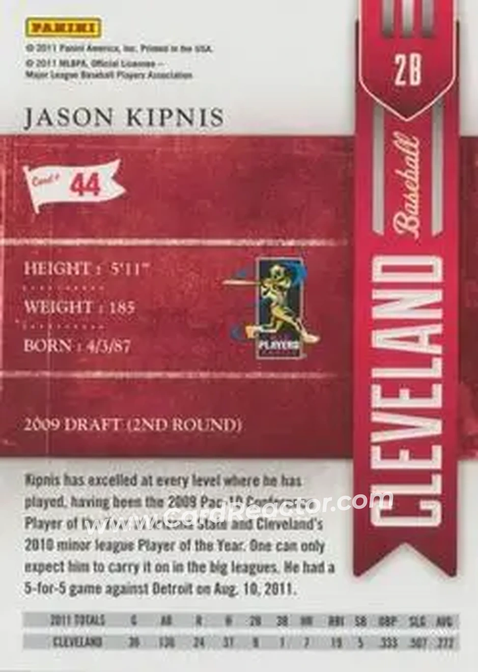 2011 Playoff Contenders #44 - Jason Kipnis - Cleveland Indians - Back 2011 Playoff Contenders #44 - Jason Kipnis - Cleveland Indians - Back