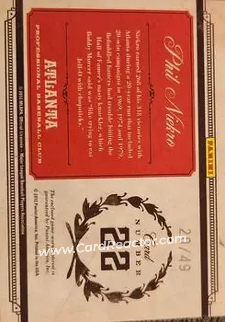 2011 Panini Prime Cuts - Colossal Materials #22 - Phil Niekro - Atlanta Braves - Back