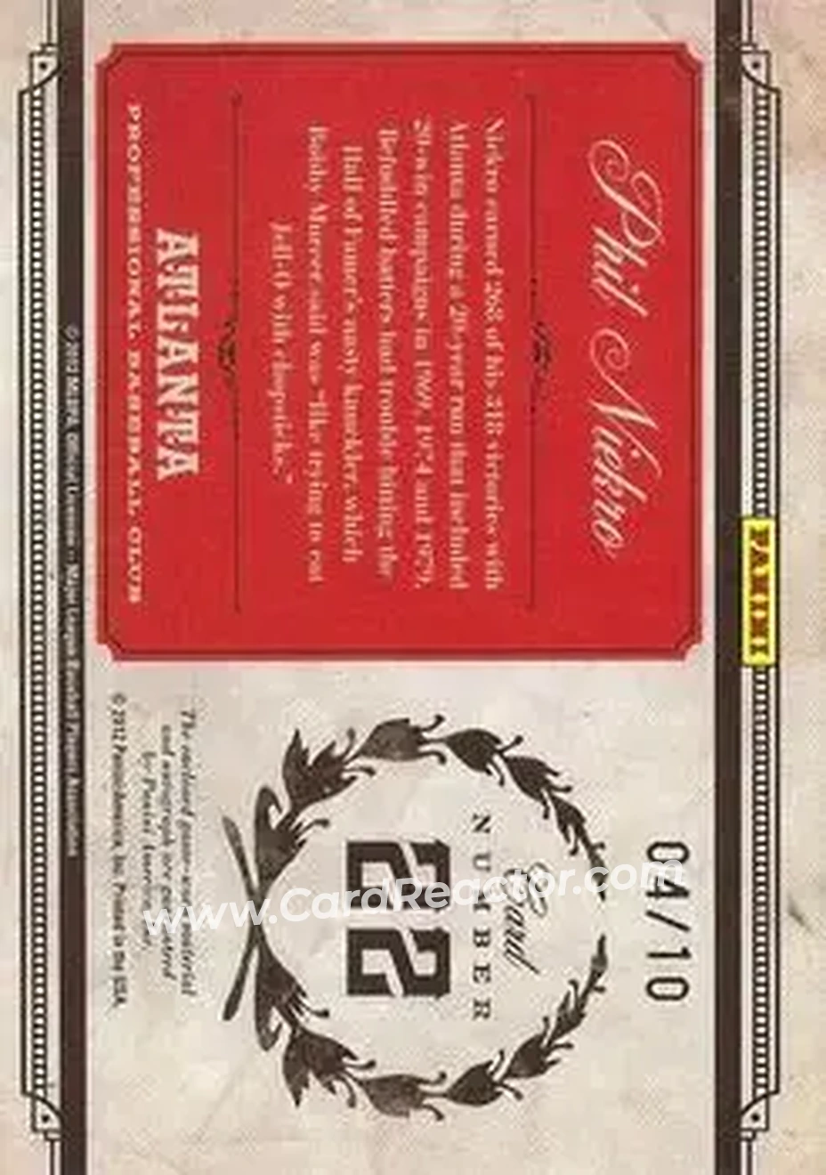 2011 Panini Prime Cuts - Colossal Materials Signatures #22 - Phil Niekro - Atlanta Braves - Back