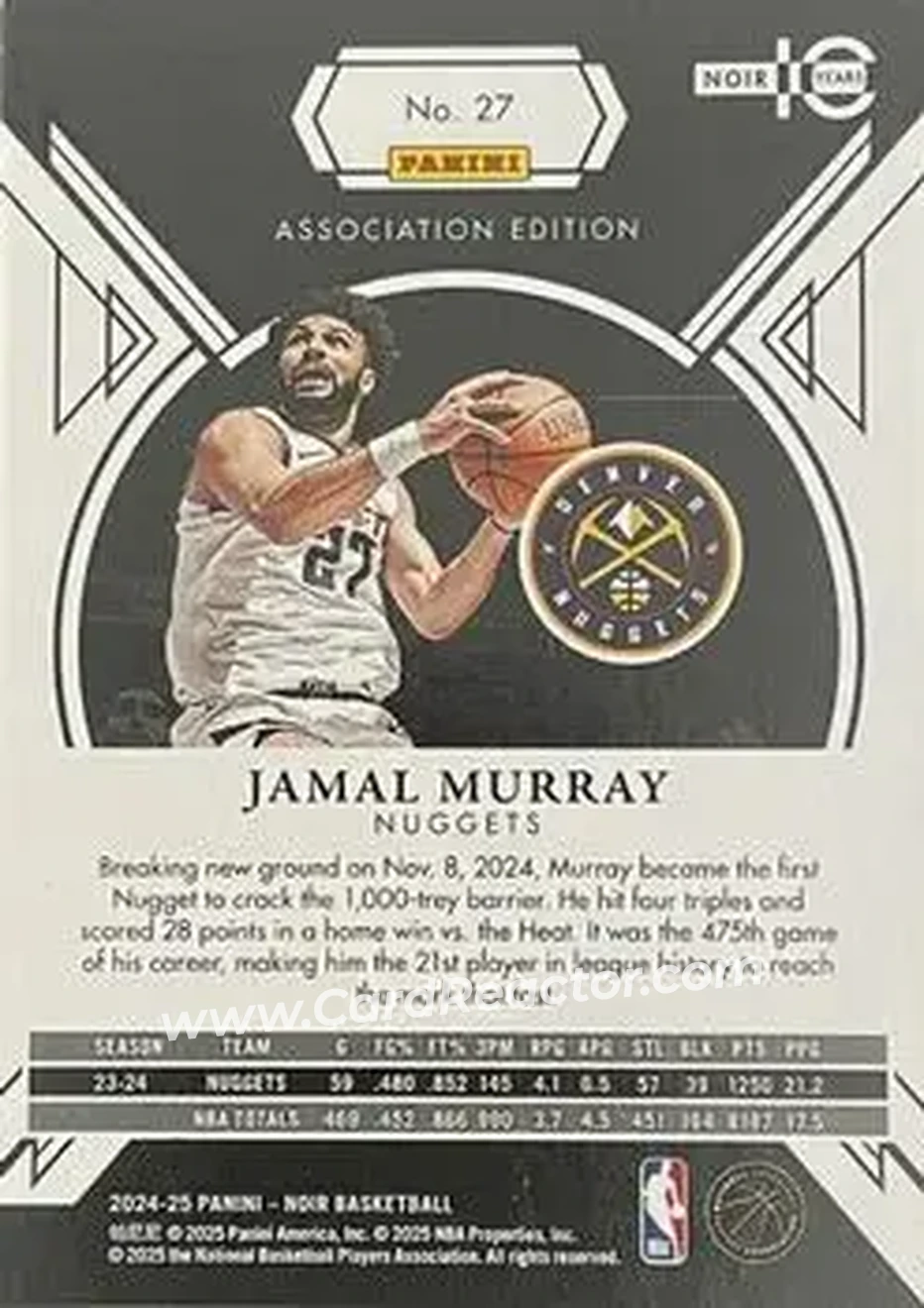 2024-25 Panini Noir #27 - Jamal Murray - Denver Nuggets - Back 2024-25 Panini Noir #27 - Jamal Murray - Denver Nuggets - Back