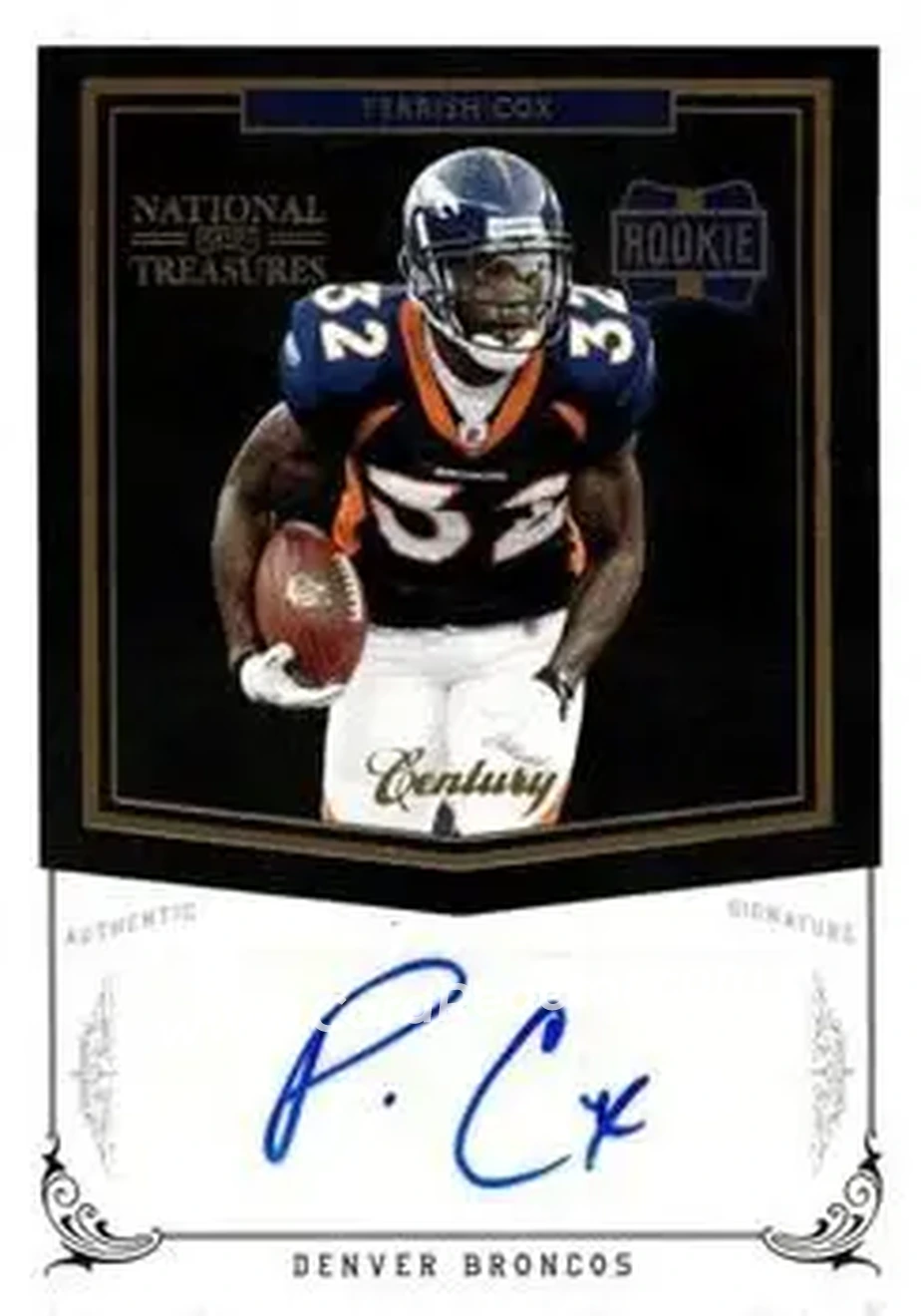 2010 Playoff National Treasures - Century Gold Signature #278 - Perrish Cox - Denver Broncos - Front 2010 Playoff National Treasures - Century Gold Signature #278 - Perrish Cox - Denver Broncos - Front