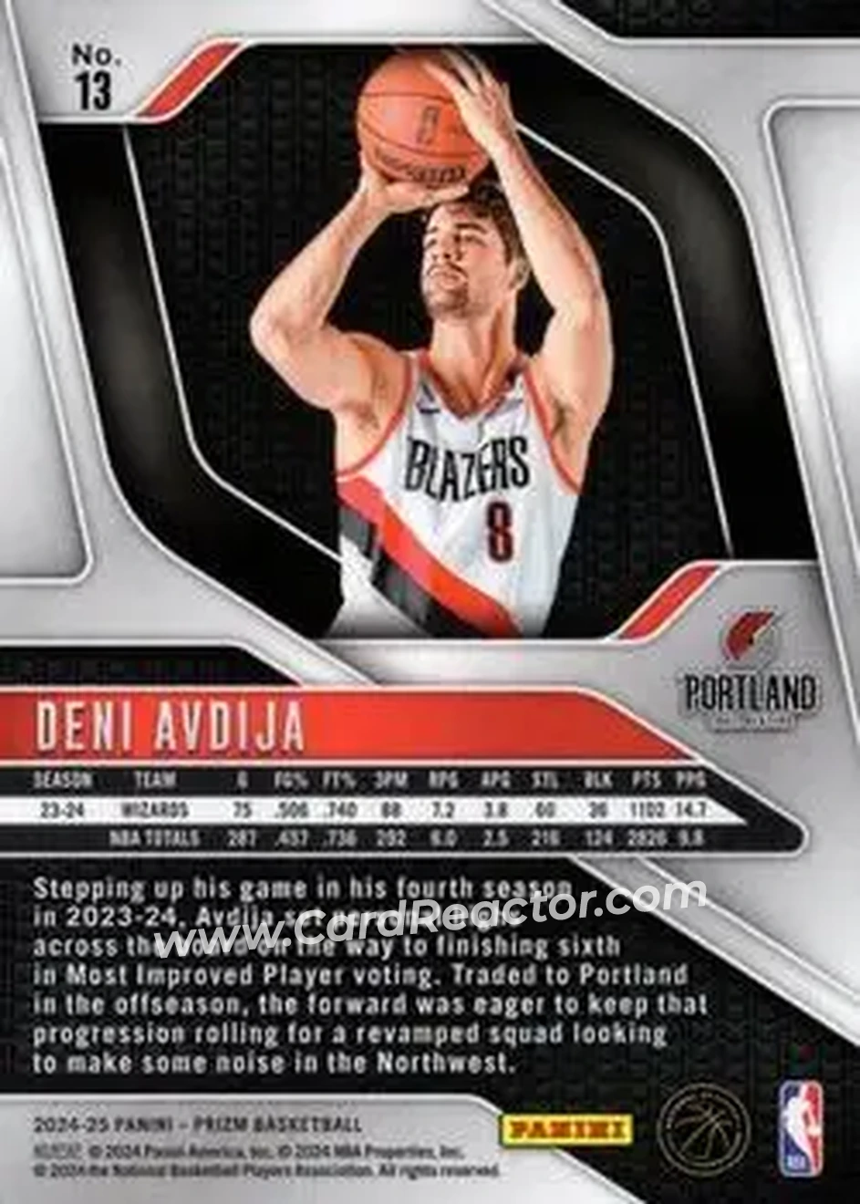 2024-25 Panini Prizm #13 - Deni Avdija - Portland Trail Blazers - Back
