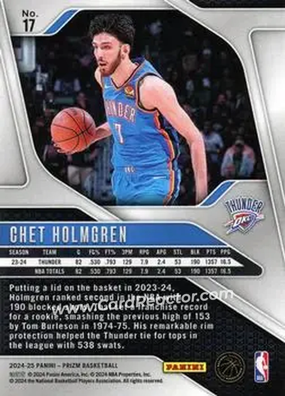 2024-25 Panini Prizm #17 - Chet Holmgren - Oklahoma City Thunder - Back