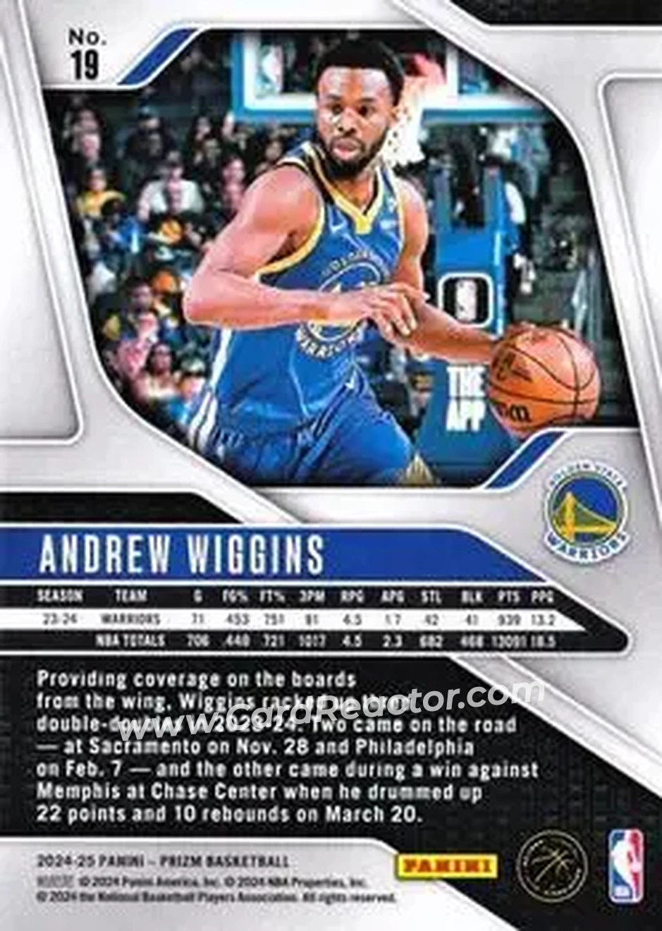2024-25 Panini Prizm #19 - Andrew Wiggins - Golden State Warriors - Back