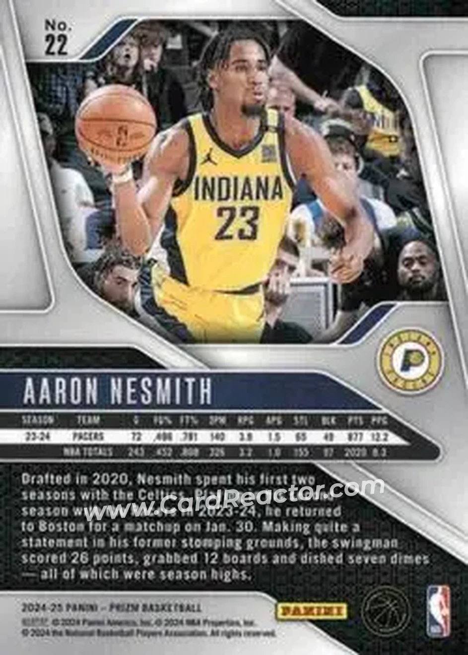 2024-25 Panini Prizm #22 - Aaron Nesmith - Indiana Pacers - Back